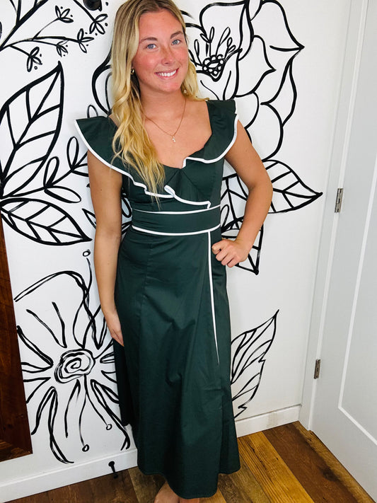 HUNTER GREEN MIDI DRESS