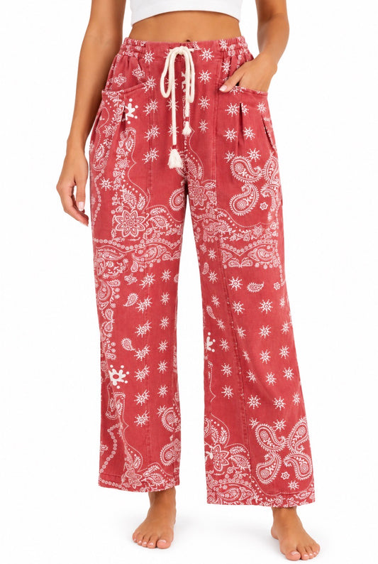 BANDANA PRINTED DRAWSTRING
BARREL LOOSE FIT DENIM PANTS