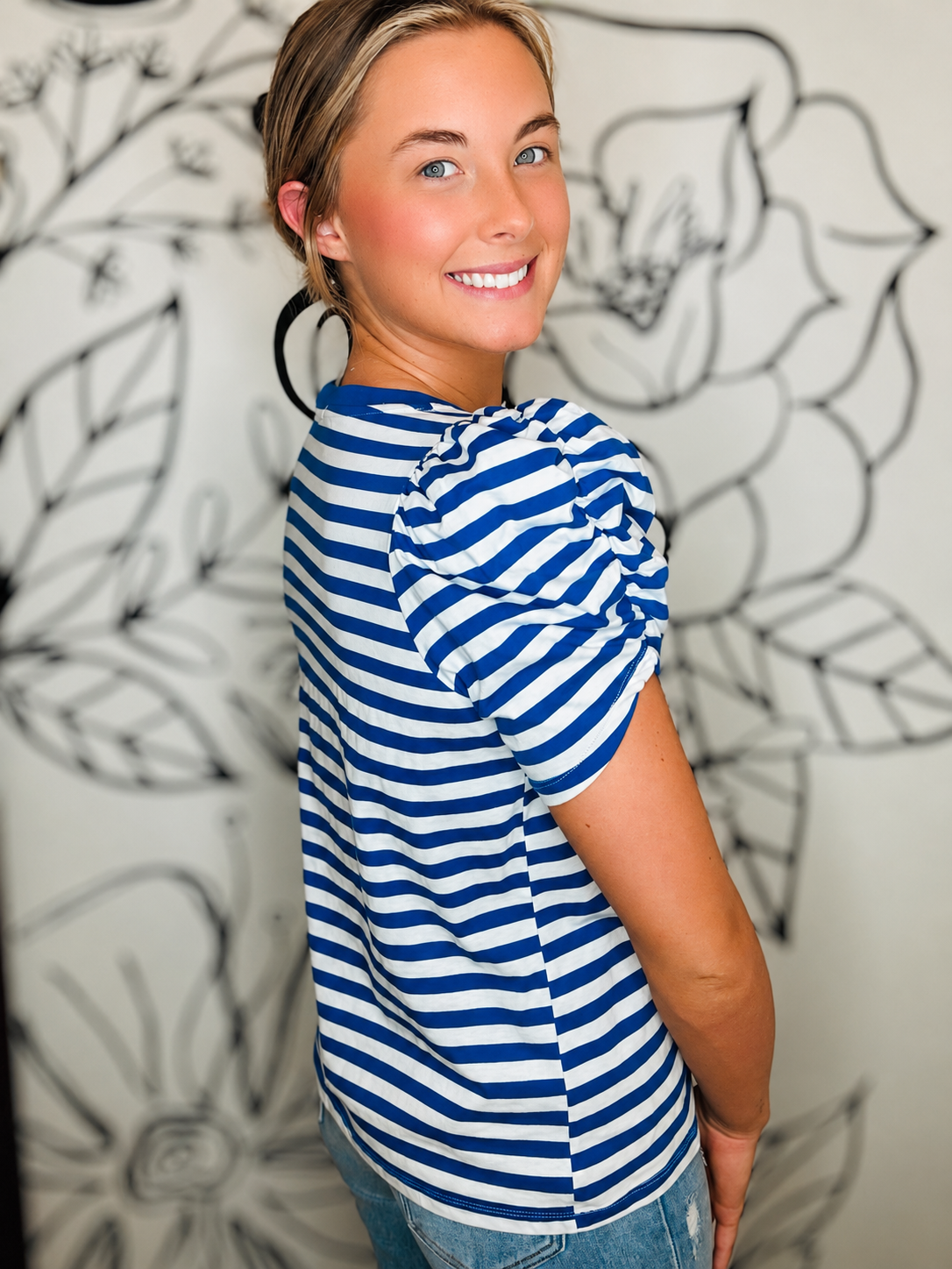 ROYAL BLUE & WHITE STRIPE TOP