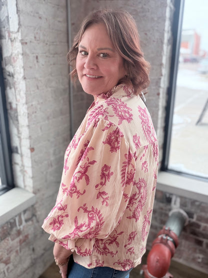 Ivory & Raspberry Print Blouse