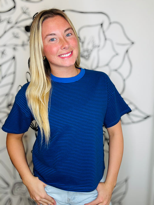 ROYAL BLUE & BLACK STRIPE TOP
