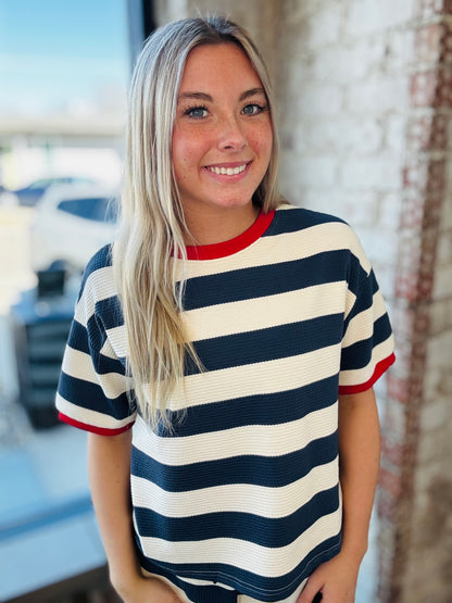 Navy Stripe Short Set