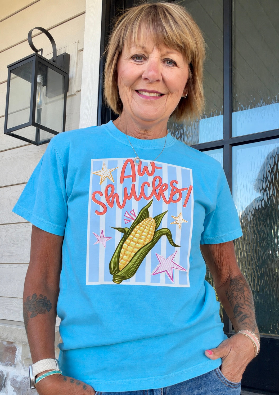 BLUE AW SHUCKS GRAPHIC TEE