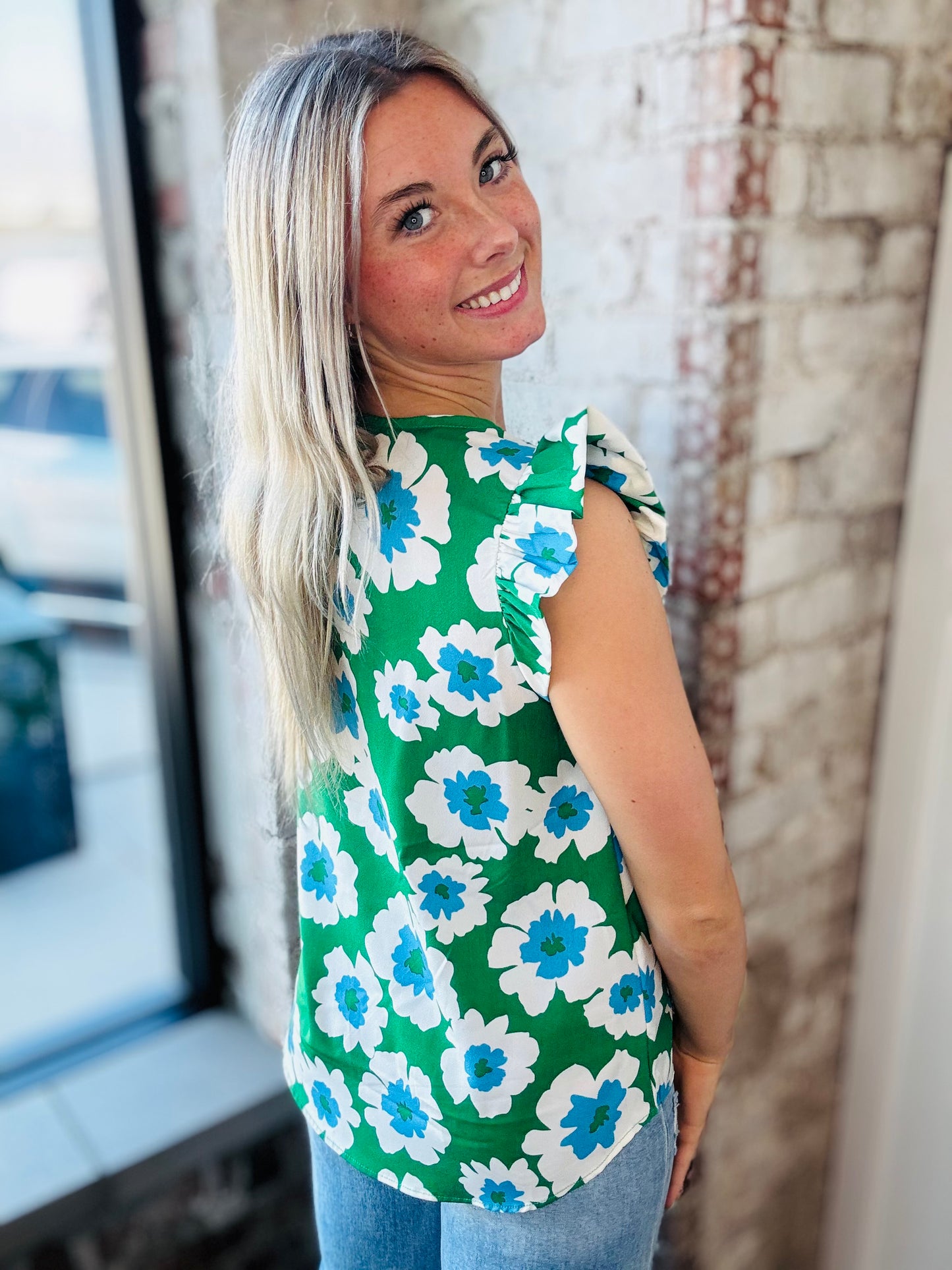 Kelly Green Floral Top