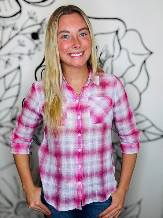 PINK HEATHER PLAID SHIRT