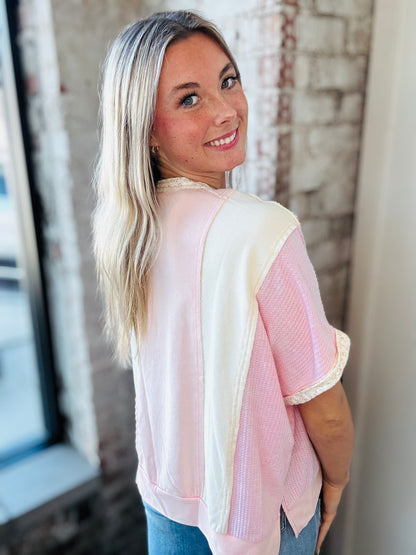 Oversized Pink Color Block Top