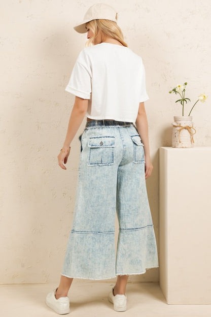 SAGE & FIG MINERAL-WASH WIDE LEG CROP JEANS