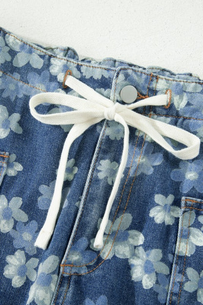 DAINTY FLORAL PRINT BARREL DENIM
