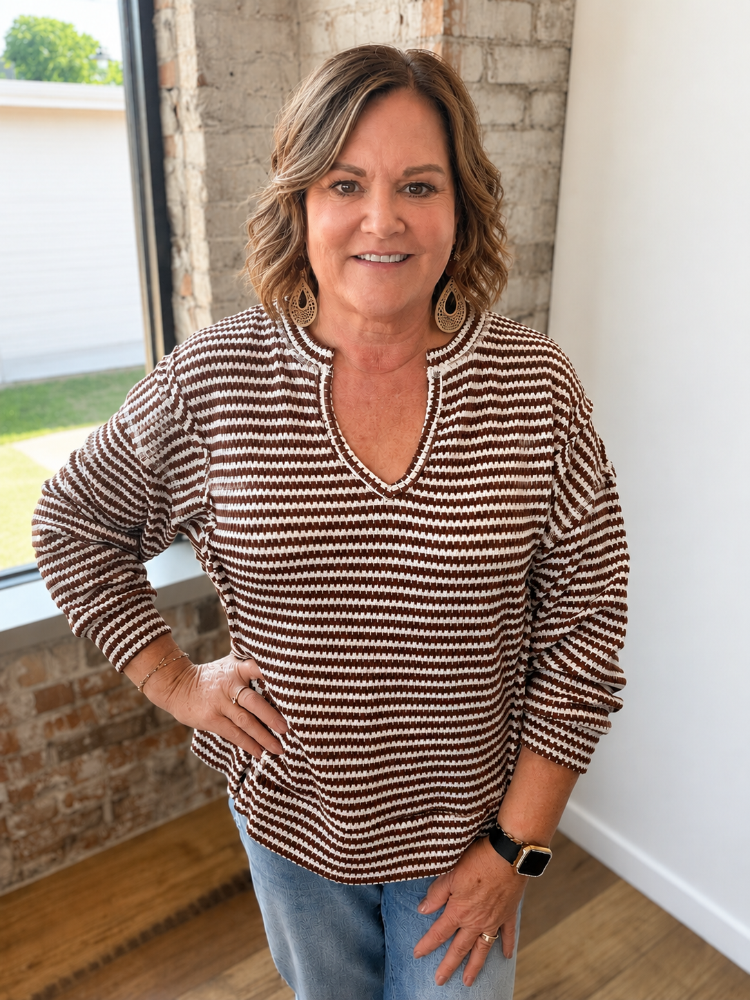 COCO STRIPED SPLIT NECK TOP