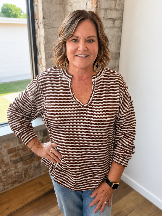 COCO STRIPED SPLIT NECK TOP