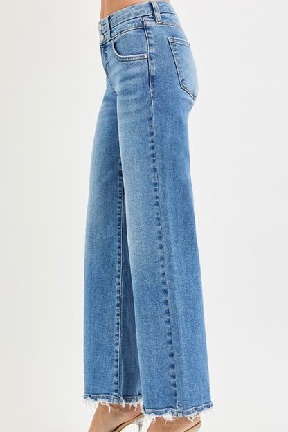 RISEN WIDE LEG JEAN WITH DOUBLE WAIST DETAIL