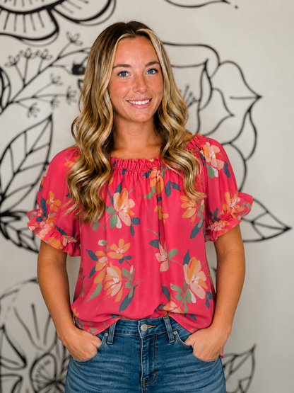 CORAL FLORAL TOP