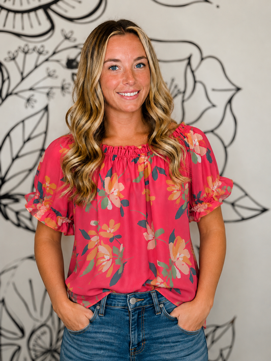 CORAL FLORAL TOP
