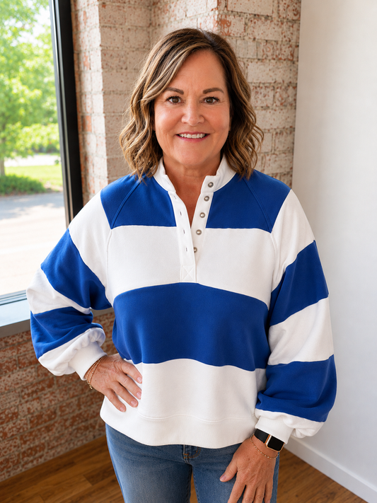 ROYAL BLUE & CREAM STRIPE PULLOVER