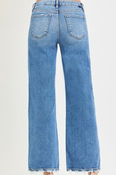 RISEN WIDE LEG JEAN WITH DOUBLE WAIST DETAIL