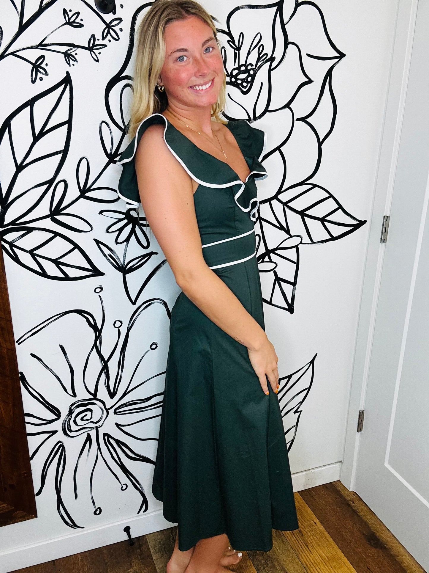 HUNTER GREEN MIDI DRESS
