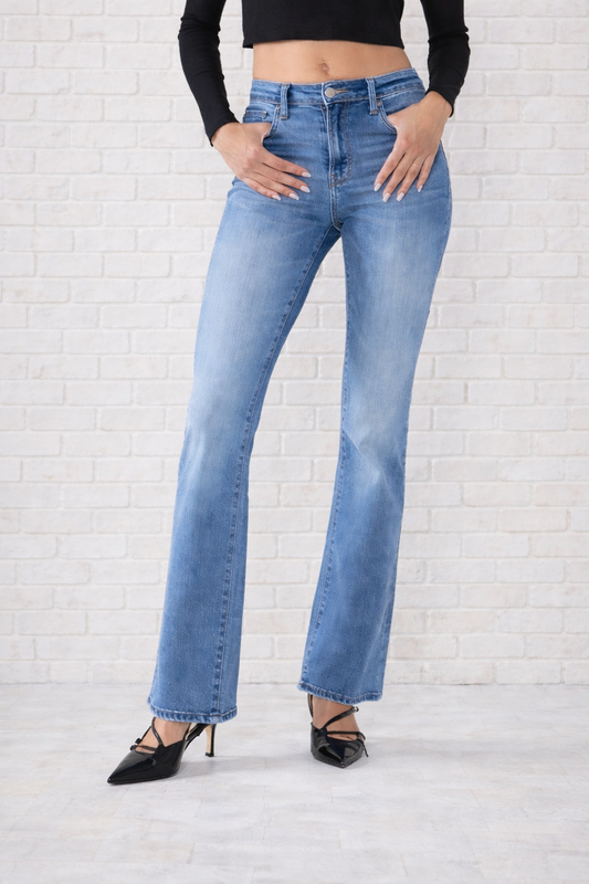 Stone Wash High Rise Bootcut Denim