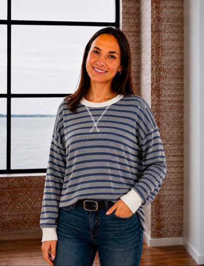 RIBBED ROUND NECK PULLOVER