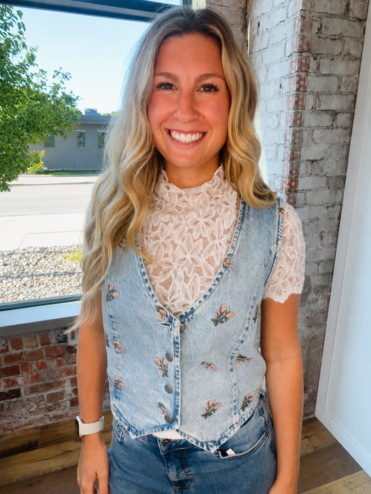 BLOOM & DENIM EMBROIDERED VEST