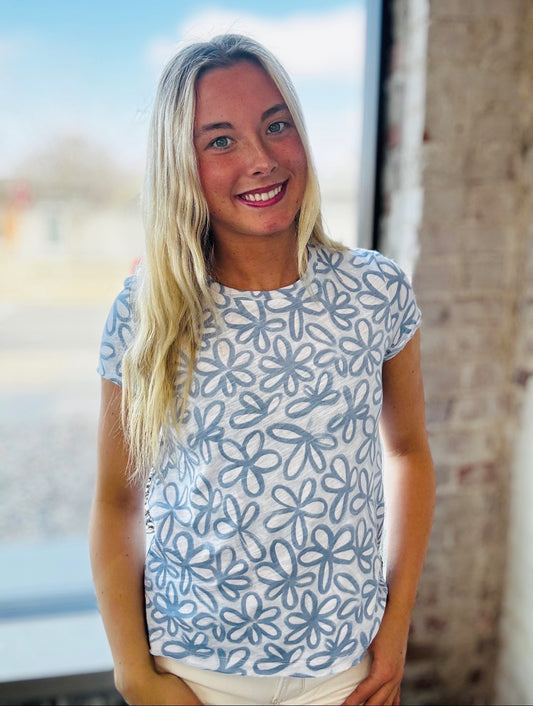 Charlie B White & Denim Blue Flower Top