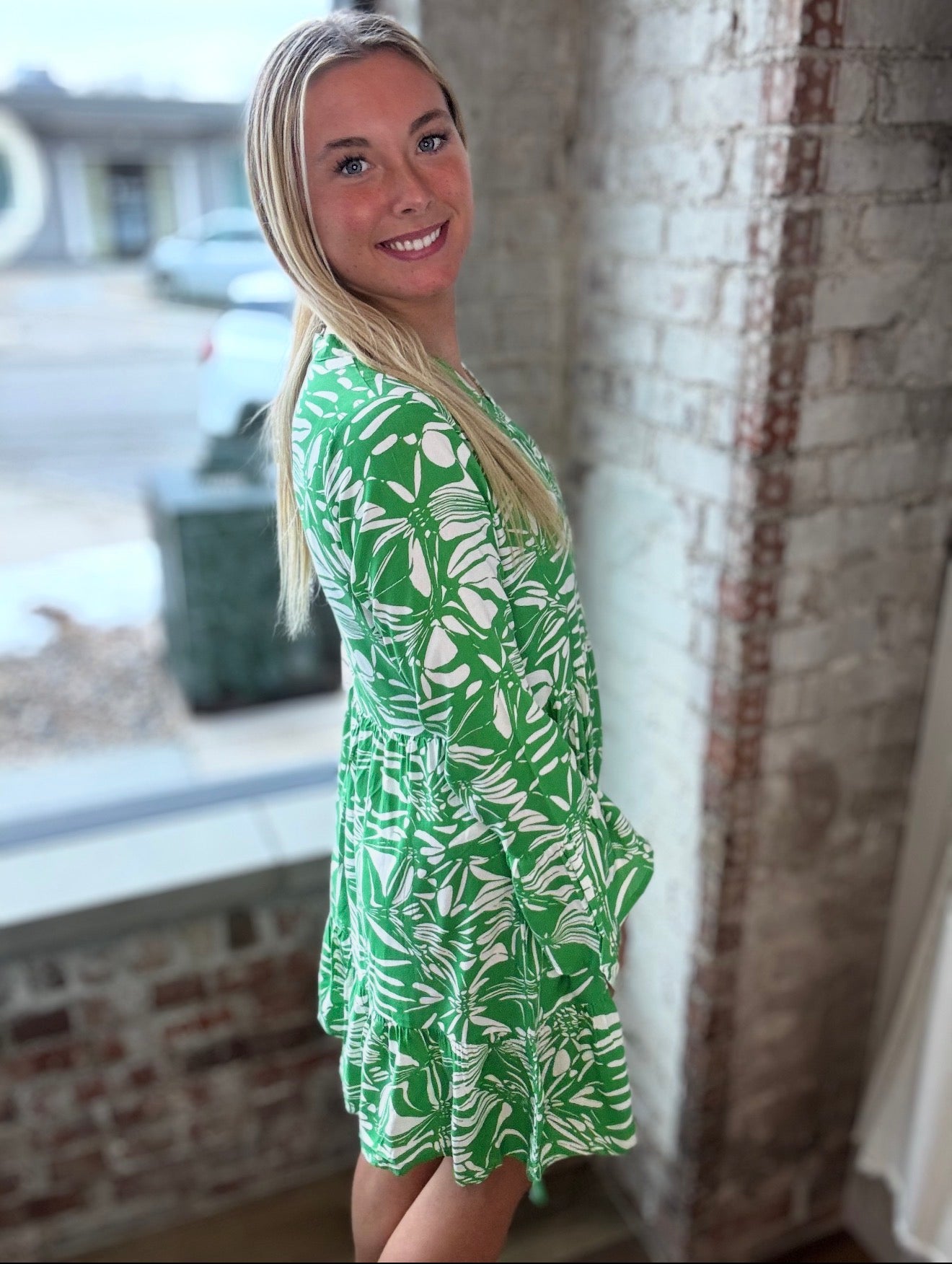 Green Print Tiered Dress