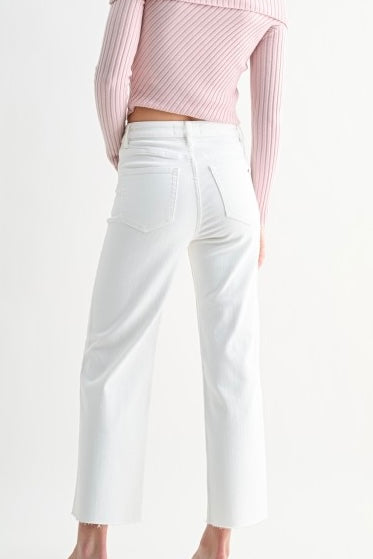 MICA WHITE WIDE LEG CROP WITH PATCH POCKETS