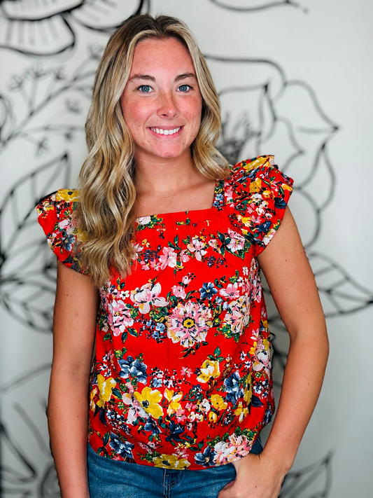 TRU LUXE RED FLORAL TOP