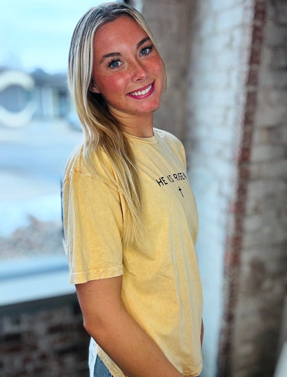 Soft Mustard “He is Risen” Graphic Tee