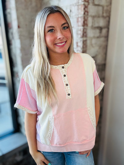 Oversized Pink Color Block Top