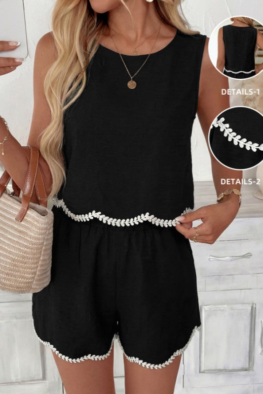 BLACK CONTRAST TRIM SHORT SET