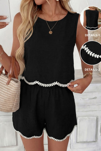 BLACK CONTRAST TRIM SHORT SET