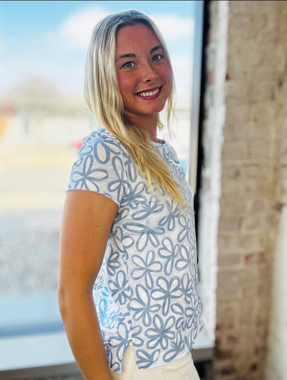 Charlie B White & Denim Blue Flower Top