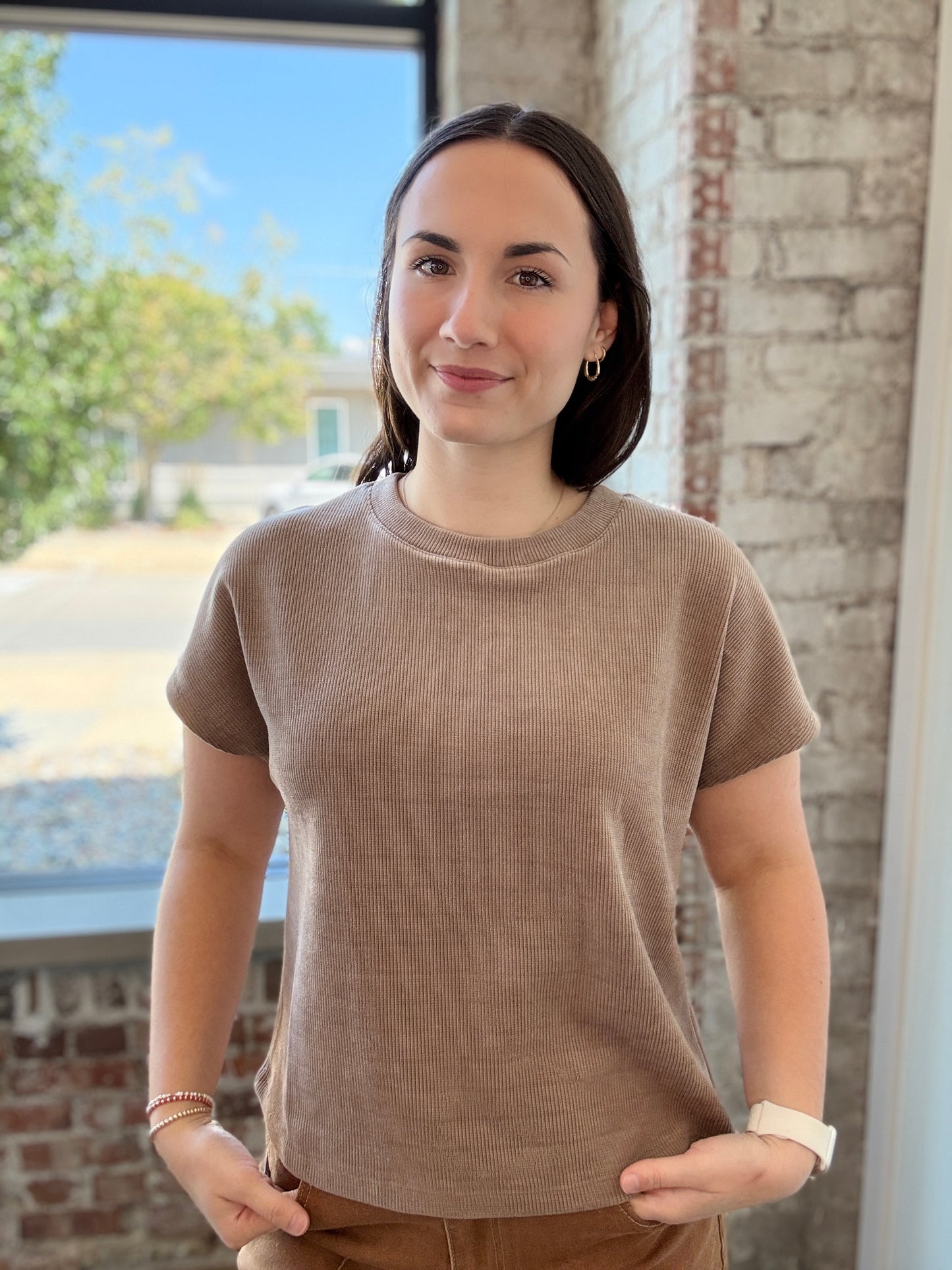 NAVY AND NEUTRAL RIBBED TEE
