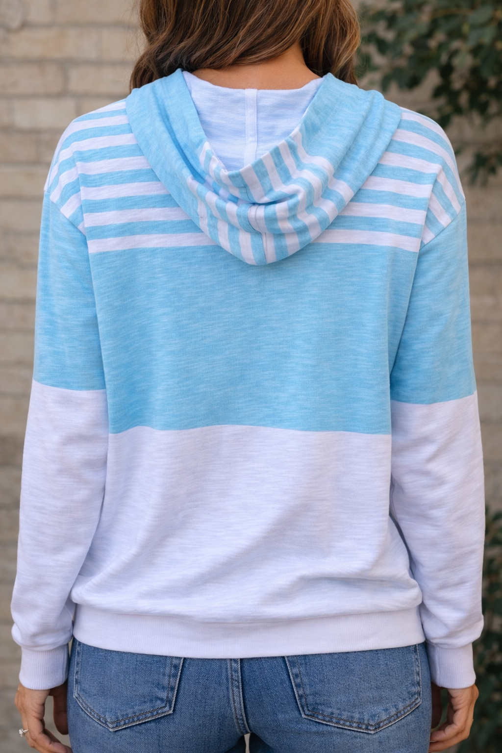 Wild Palms Turquoise & White Striped Color Block Zip-Front Hoodie