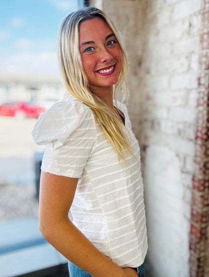 Textured White Strip Top