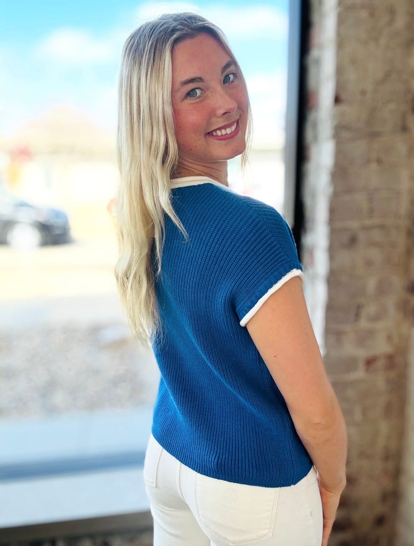 Royal Blue Short Sleeve Sweater