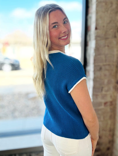 Royal Blue Short Sleeve Sweater