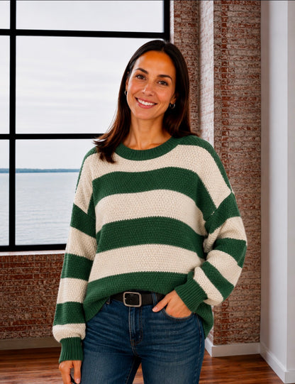 DROP SHOULDER STRIPED KNIT SWEATER