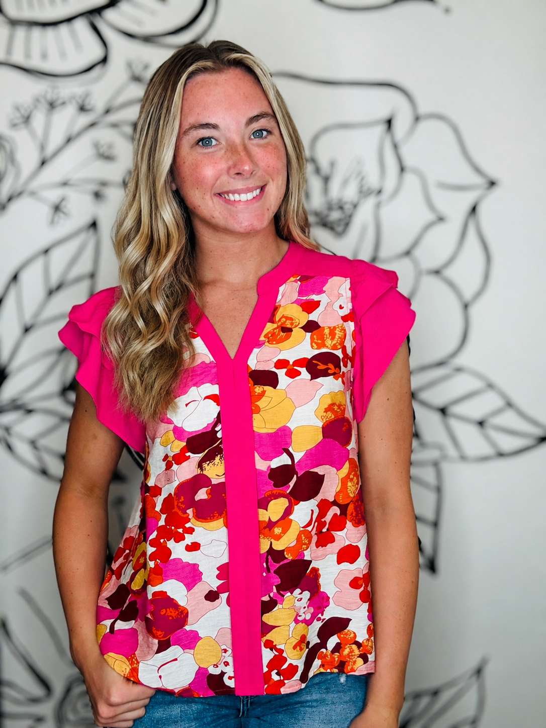 HOT PINK FLORAL TOP