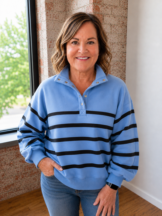 BRIGHT BLUE & BLACK STRIPE PULLOVER