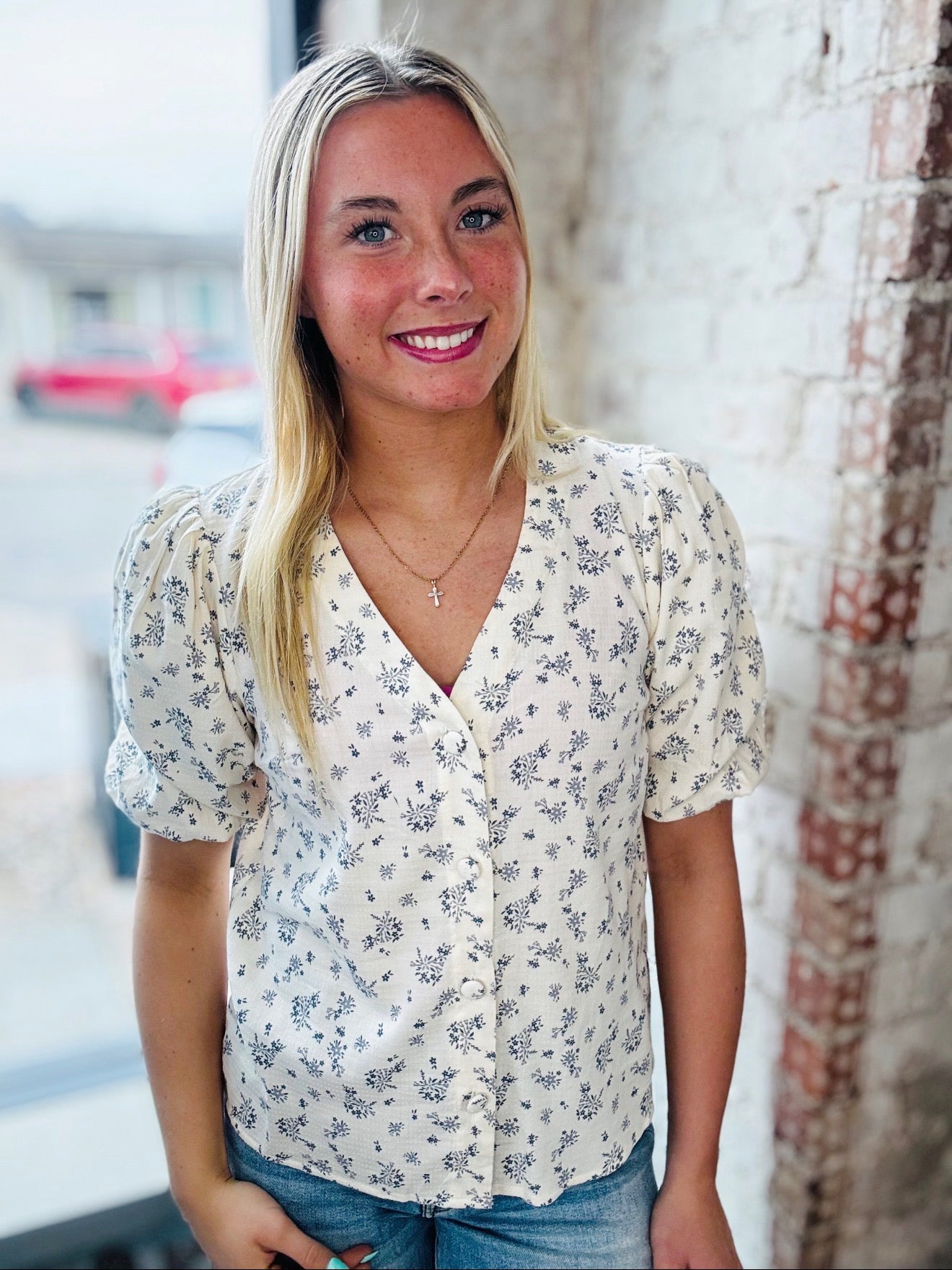 Ivory Floral Print Top
