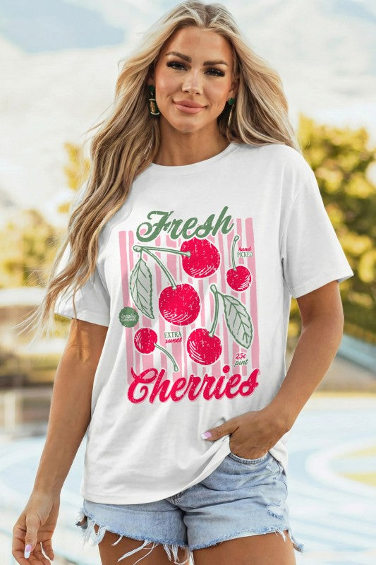 WHITE VINTAGE “FRESH CHERRIES” GRAPHIC TEE