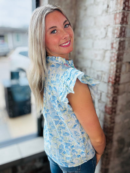 Floral Embroidery Flutter Sleeve