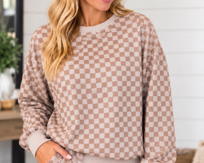 STACY CHECKERBOARD SOFT BRUSHED KNIT SET 

PULLOVER & SHORTS