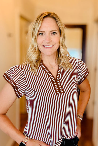 CHOCOLATE & WHITE STRIPE TOP