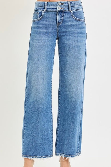 RISEN WIDE LEG JEAN WITH DOUBLE WAIST DETAIL