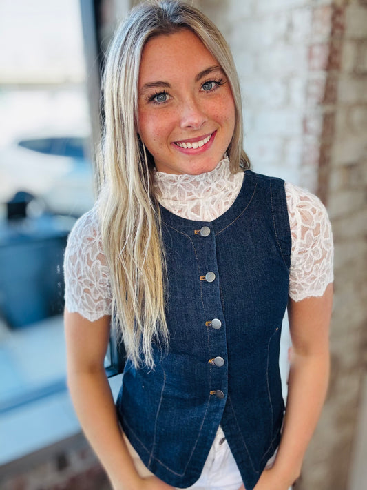 Dark Wash Button Down Denim Vest