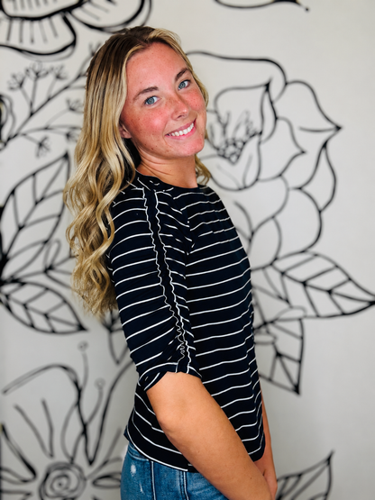 TRU LUXE NAVY STRIPE TOP