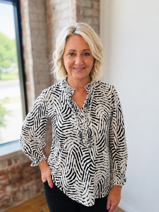 MULTIPLES BLACK & CREAM PRINT BLOUSE