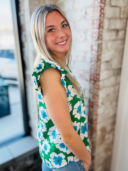 Kelly Green Floral Top